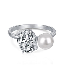 Pearl diamond sterling silver ring