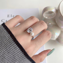 Pearl diamond sterling silver ring