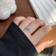 Blue minimalist Adjustable silver ring