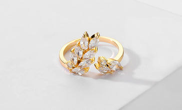 Crystal leaf ring