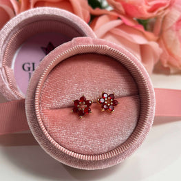 Blossom red flower stud earrings