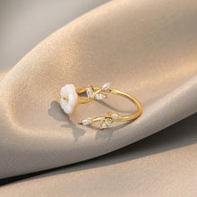 White shell flower branch ring